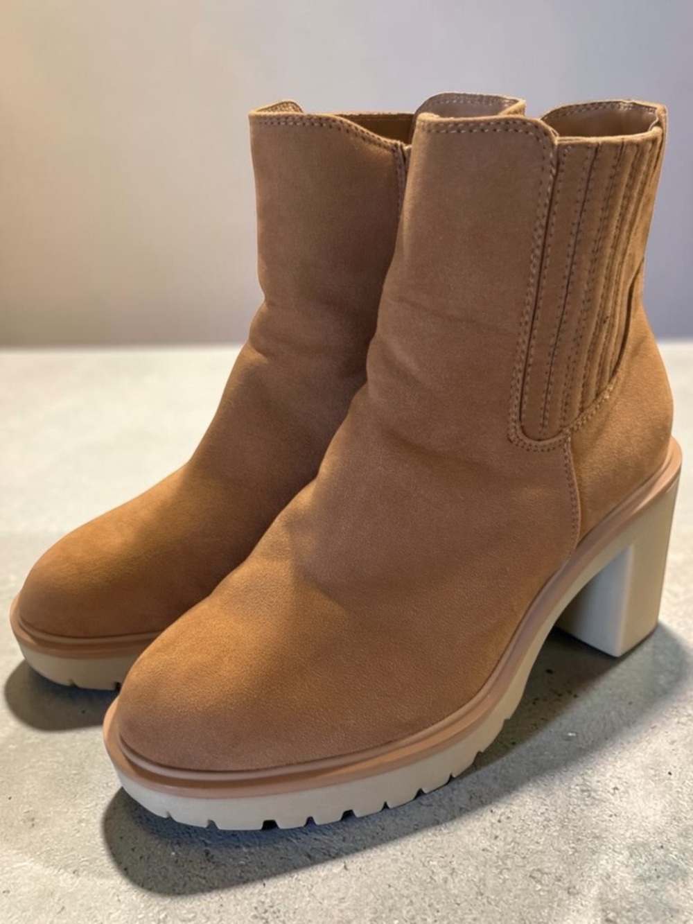 Women's Tan Suede Block Heel Ankle Boots